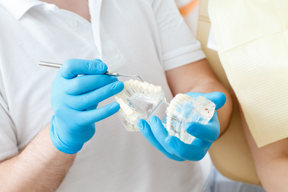 Dr. Luke holding fixed implant dentures in Leonardtown